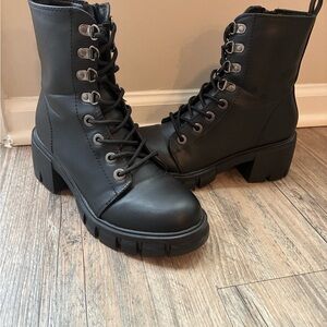 Nicole Miller Black Lace-Up Ankle Boots